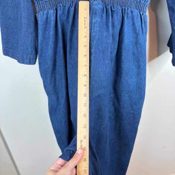 VTG 70s Denim Wide Leg Jumpsuit L Boonies Long Sleeve Button Front Pockets Retro - Picture 10 of 14